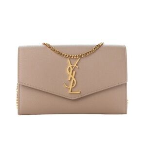 Saint Laurent Grain De Poudre Beige Uptown Chain Wallet Nag